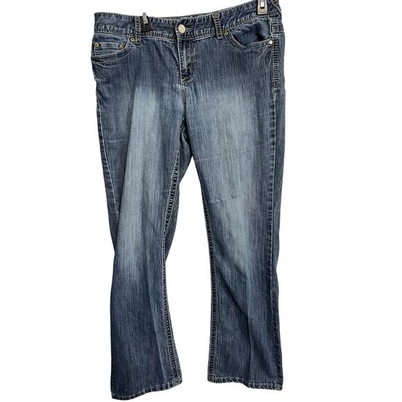 Maurices Boot Jeans Womens Junior 13 Long Blue Denim Distressed Hem Cotton Blend - Picture 1 of 6